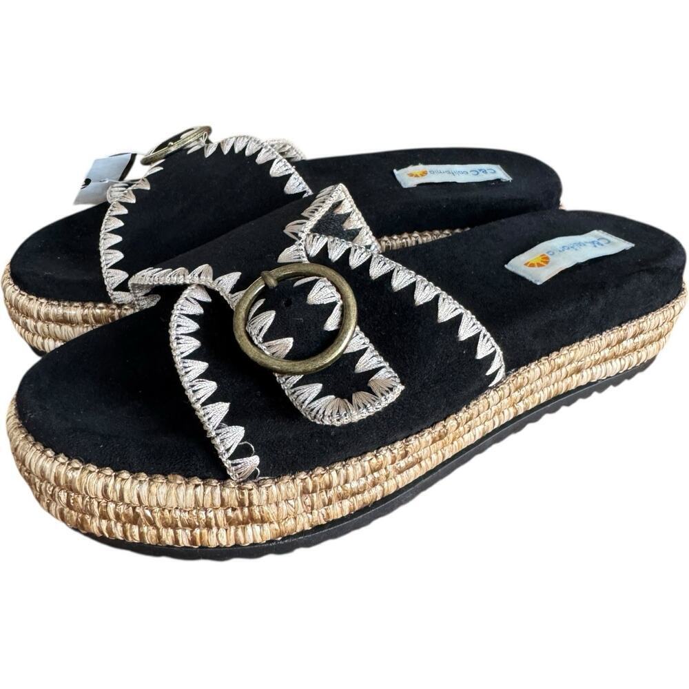 C&C California Women’s Sandals Barista Platform Whipstitch Buckle Espadrille 9